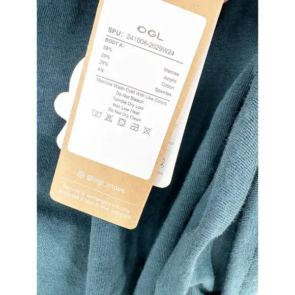 OGL Top Size M NEW Forest Night Blue Surplice Long Sleeve Top V Neck Stretch - Picture 7 of 12